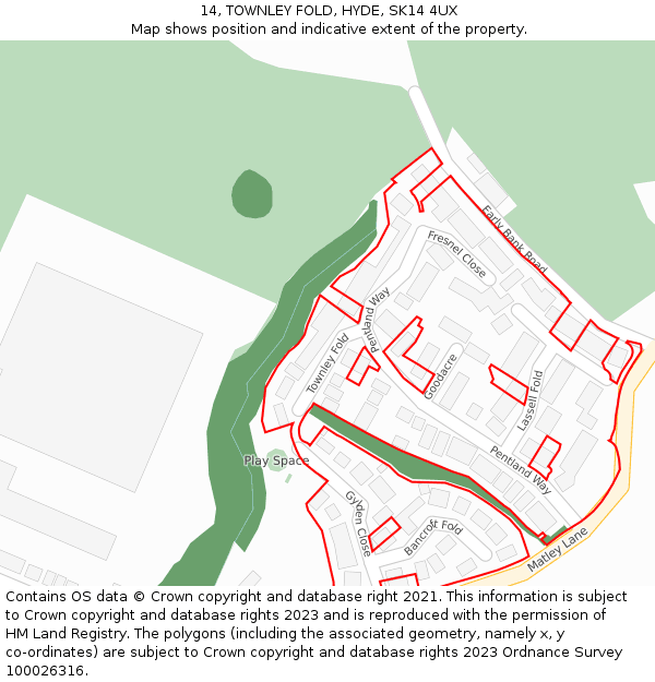 14, TOWNLEY FOLD, HYDE, SK14 4UX: Location map and indicative extent of plot