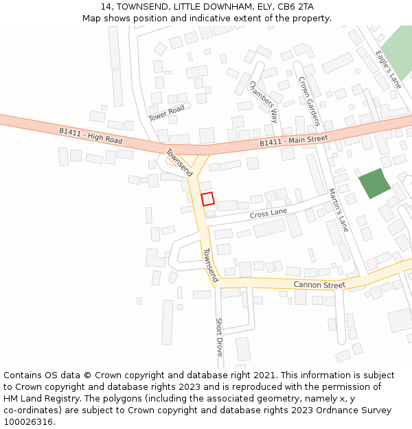 14, TOWNSEND, LITTLE DOWNHAM, ELY, CB6 2TA: Location map and indicative extent of plot