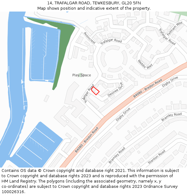 14, TRAFALGAR ROAD, TEWKESBURY, GL20 5FN: Location map and indicative extent of plot