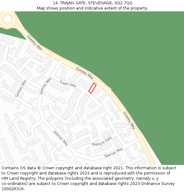 14, TRAJAN GATE, STEVENAGE, SG2 7QG: Location map and indicative extent of plot