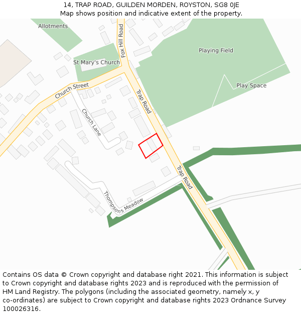 14, TRAP ROAD, GUILDEN MORDEN, ROYSTON, SG8 0JE: Location map and indicative extent of plot