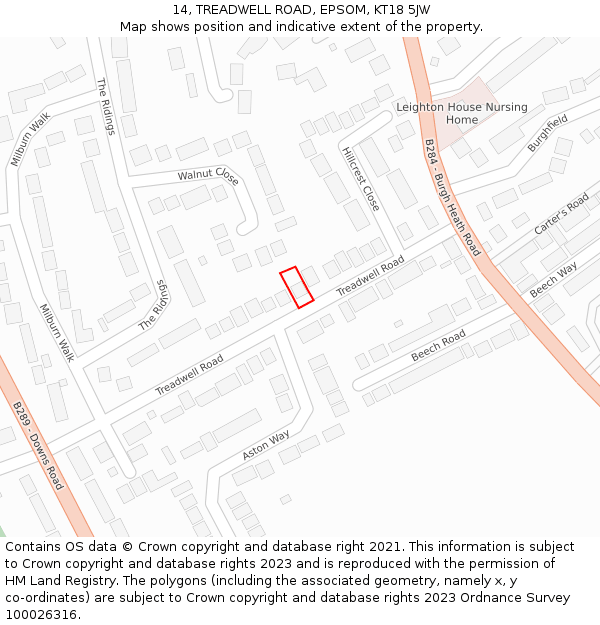 14, TREADWELL ROAD, EPSOM, KT18 5JW: Location map and indicative extent of plot