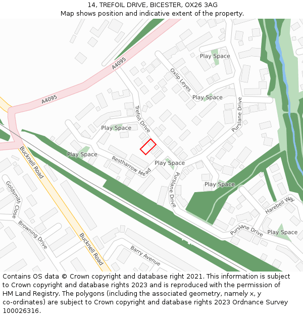 14, TREFOIL DRIVE, BICESTER, OX26 3AG: Location map and indicative extent of plot