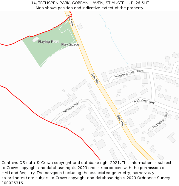 14, TRELISPEN PARK, GORRAN HAVEN, ST AUSTELL, PL26 6HT: Location map and indicative extent of plot