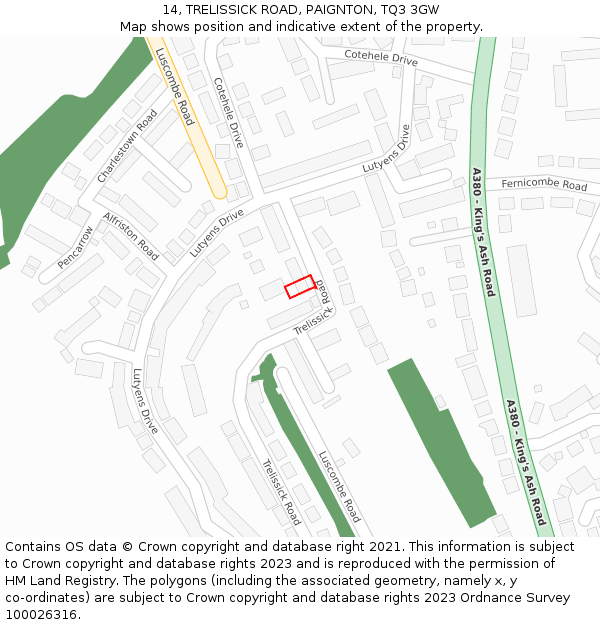 14, TRELISSICK ROAD, PAIGNTON, TQ3 3GW: Location map and indicative extent of plot
