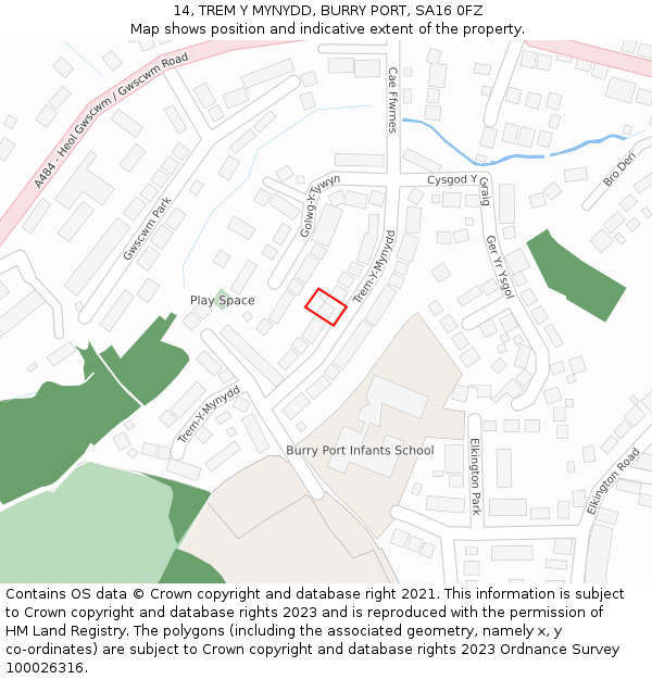 14, TREM Y MYNYDD, BURRY PORT, SA16 0FZ: Location map and indicative extent of plot