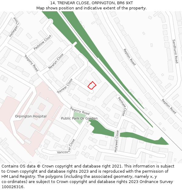 14, TRENEAR CLOSE, ORPINGTON, BR6 9XT: Location map and indicative extent of plot