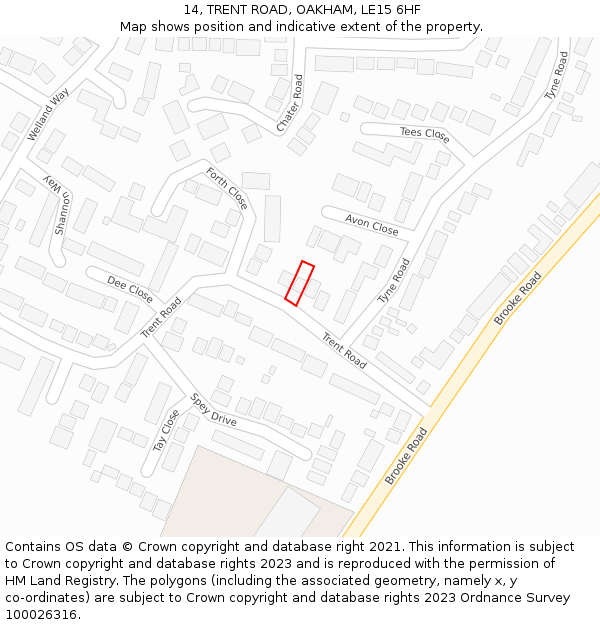 14, TRENT ROAD, OAKHAM, LE15 6HF: Location map and indicative extent of plot