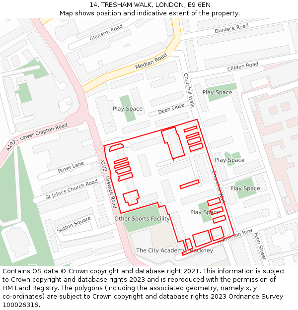 14, TRESHAM WALK, LONDON, E9 6EN: Location map and indicative extent of plot