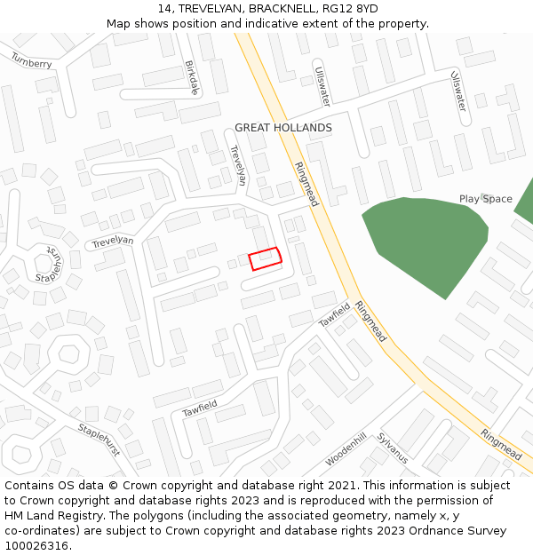 14, TREVELYAN, BRACKNELL, RG12 8YD: Location map and indicative extent of plot