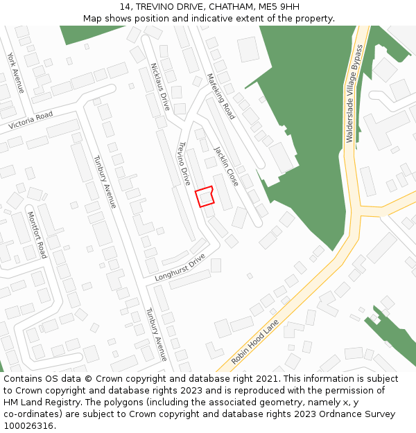 14, TREVINO DRIVE, CHATHAM, ME5 9HH: Location map and indicative extent of plot