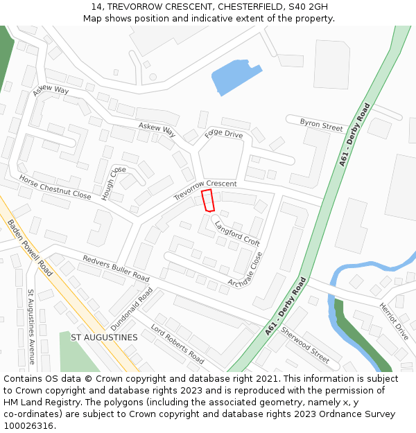 14, TREVORROW CRESCENT, CHESTERFIELD, S40 2GH: Location map and indicative extent of plot