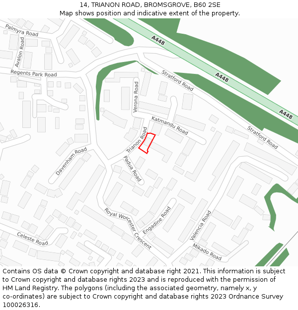 14, TRIANON ROAD, BROMSGROVE, B60 2SE: Location map and indicative extent of plot