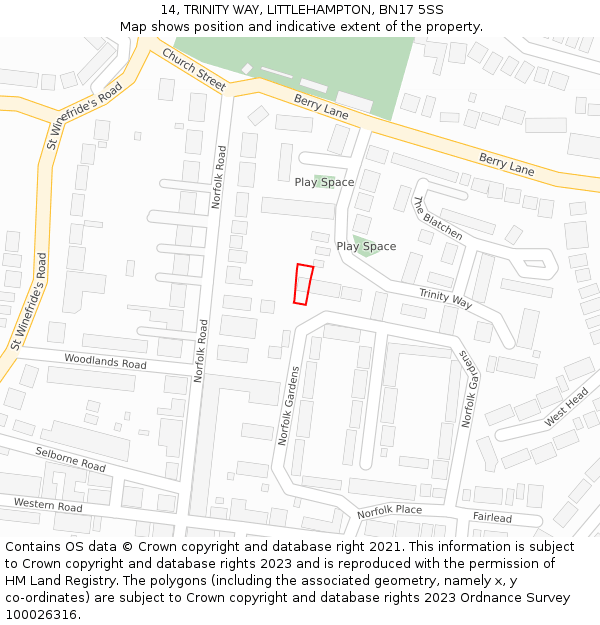 14, TRINITY WAY, LITTLEHAMPTON, BN17 5SS: Location map and indicative extent of plot