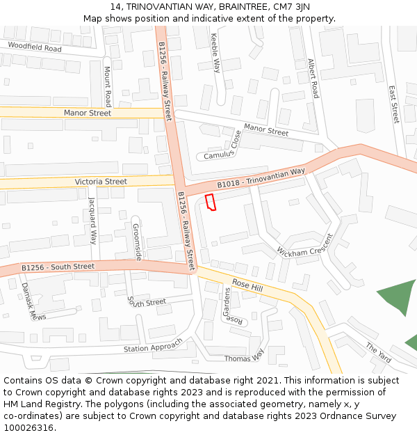 14, TRINOVANTIAN WAY, BRAINTREE, CM7 3JN: Location map and indicative extent of plot