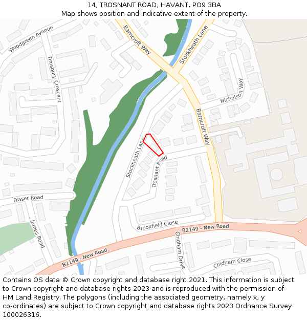 14, TROSNANT ROAD, HAVANT, PO9 3BA: Location map and indicative extent of plot