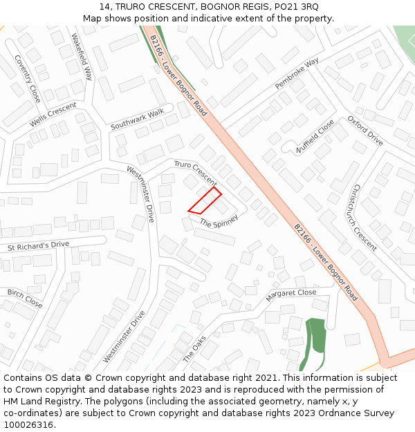 14, TRURO CRESCENT, BOGNOR REGIS, PO21 3RQ: Location map and indicative extent of plot