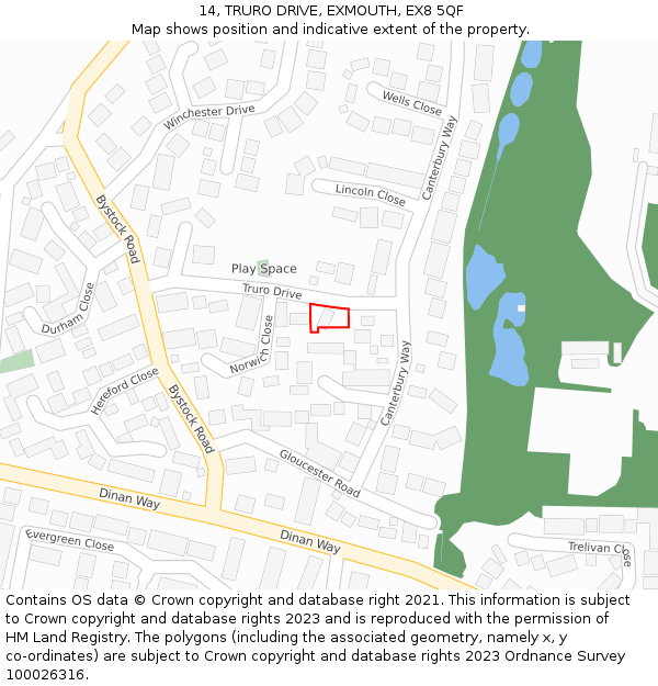 14, TRURO DRIVE, EXMOUTH, EX8 5QF: Location map and indicative extent of plot