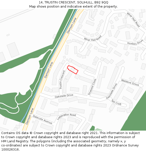 14, TRUSTIN CRESCENT, SOLIHULL, B92 9QQ: Location map and indicative extent of plot