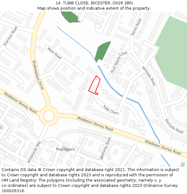 14, TUBB CLOSE, BICESTER, OX26 2BN: Location map and indicative extent of plot