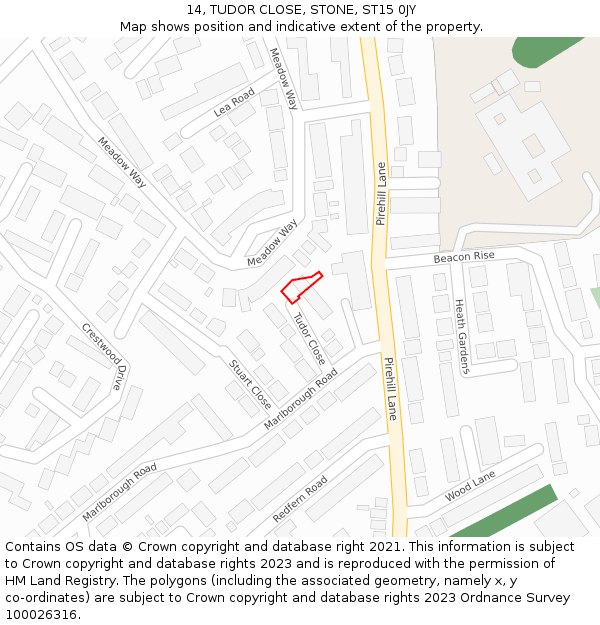 14, TUDOR CLOSE, STONE, ST15 0JY: Location map and indicative extent of plot