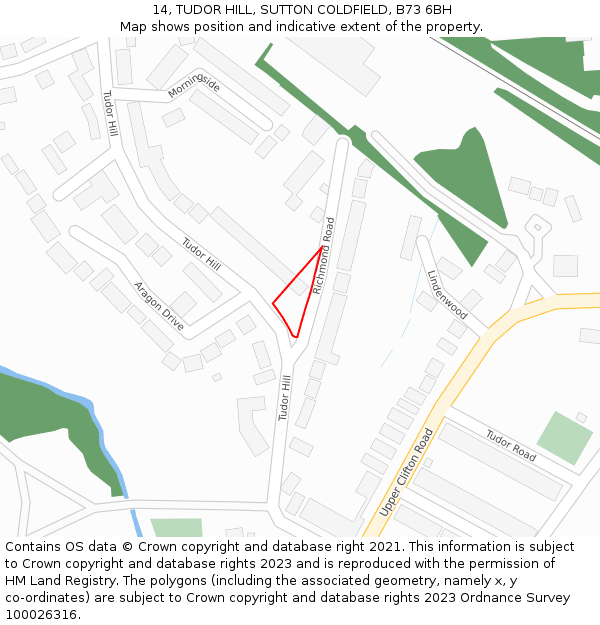 14, TUDOR HILL, SUTTON COLDFIELD, B73 6BH: Location map and indicative extent of plot