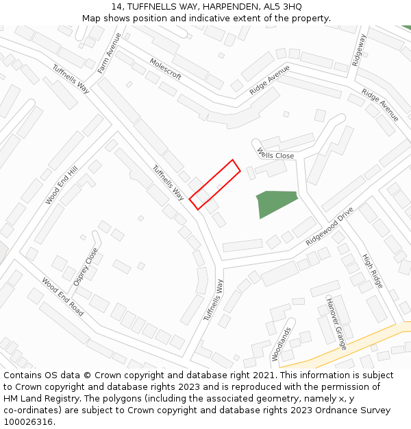 14, TUFFNELLS WAY, HARPENDEN, AL5 3HQ: Location map and indicative extent of plot