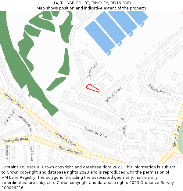 14, TULYAR COURT, BINGLEY, BD16 3ND: Location map and indicative extent of plot