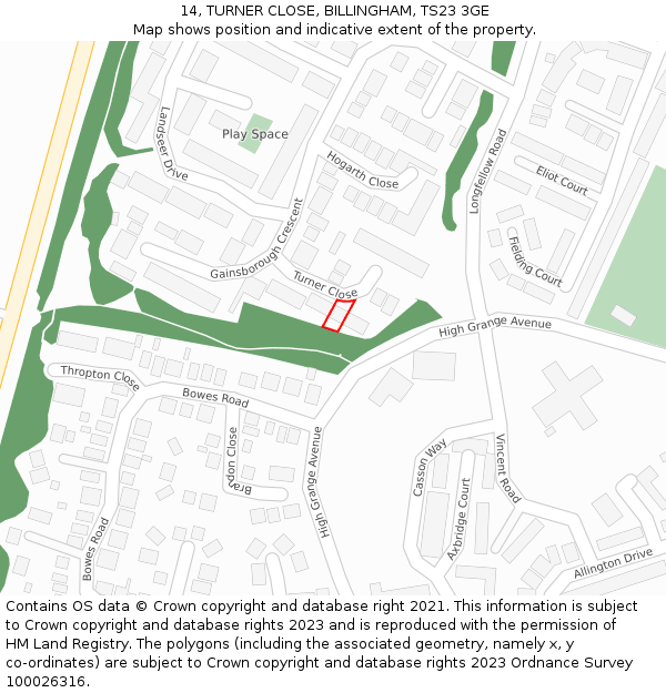 14, TURNER CLOSE, BILLINGHAM, TS23 3GE: Location map and indicative extent of plot