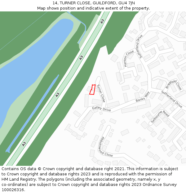 14, TURNER CLOSE, GUILDFORD, GU4 7JN: Location map and indicative extent of plot