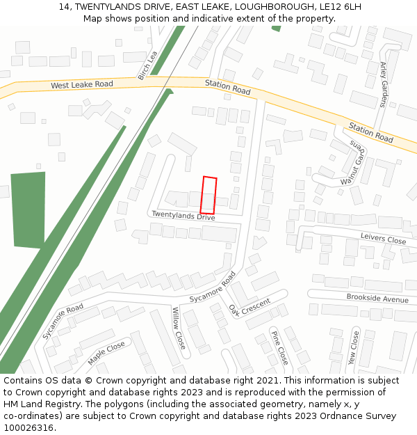 14, TWENTYLANDS DRIVE, EAST LEAKE, LOUGHBOROUGH, LE12 6LH: Location map and indicative extent of plot