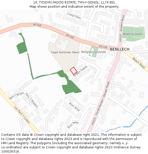 14, TYDDYN FADOG ESTATE, TYN-Y-GONGL, LL74 8SL: Location map and indicative extent of plot