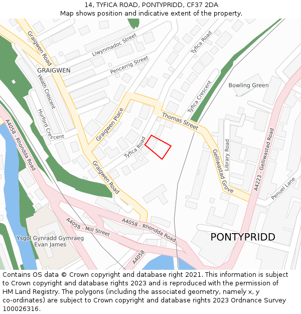 14, TYFICA ROAD, PONTYPRIDD, CF37 2DA: Location map and indicative extent of plot