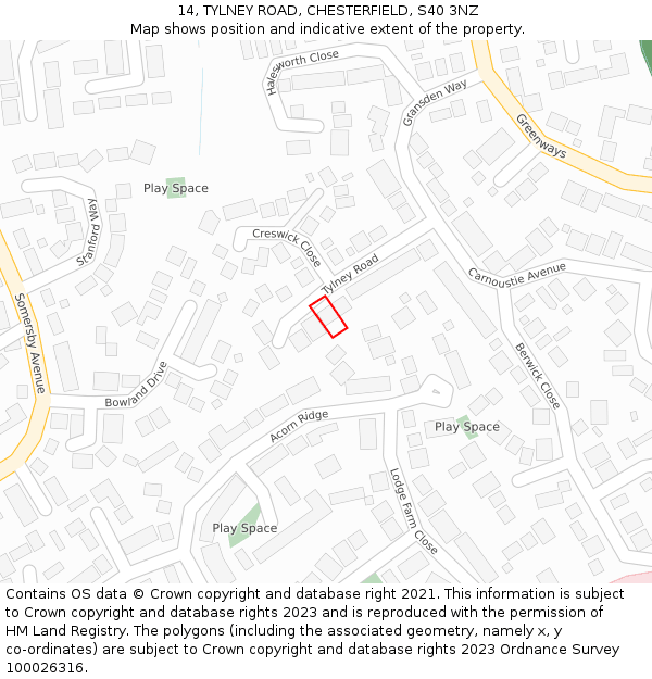 14, TYLNEY ROAD, CHESTERFIELD, S40 3NZ: Location map and indicative extent of plot