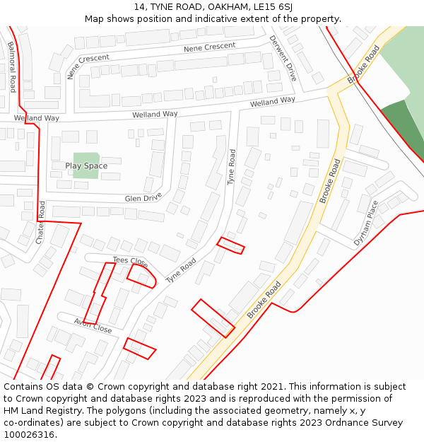 14, TYNE ROAD, OAKHAM, LE15 6SJ: Location map and indicative extent of plot