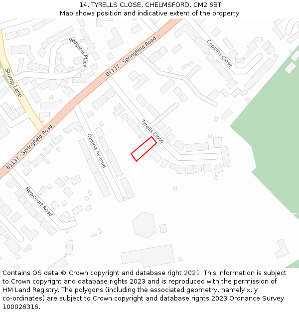 14, TYRELLS CLOSE, CHELMSFORD, CM2 6BT: Location map and indicative extent of plot