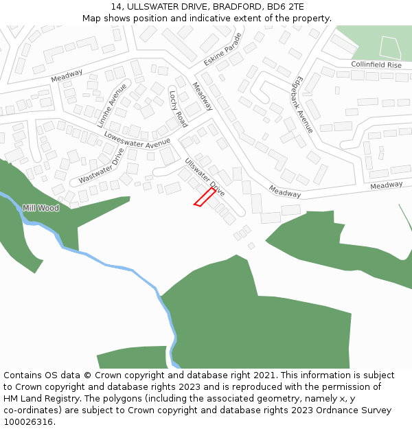 14, ULLSWATER DRIVE, BRADFORD, BD6 2TE: Location map and indicative extent of plot