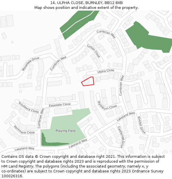14, ULPHA CLOSE, BURNLEY, BB12 8XB: Location map and indicative extent of plot