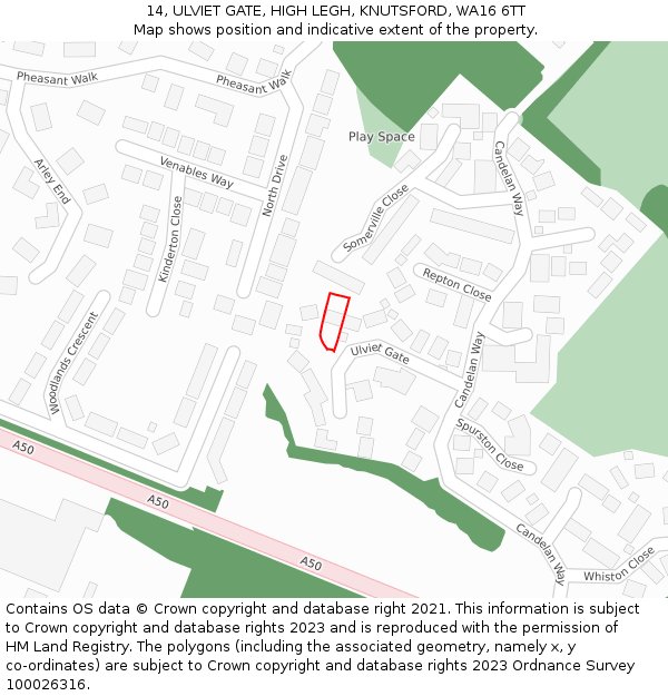 14, ULVIET GATE, HIGH LEGH, KNUTSFORD, WA16 6TT: Location map and indicative extent of plot