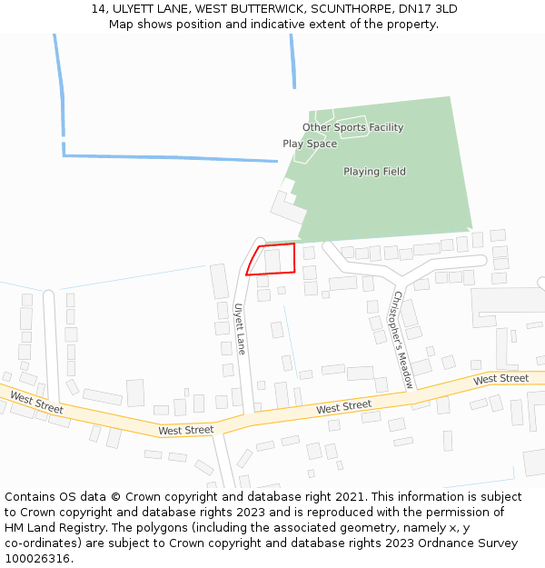 14, ULYETT LANE, WEST BUTTERWICK, SCUNTHORPE, DN17 3LD: Location map and indicative extent of plot
