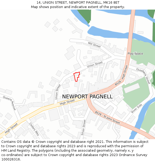 14, UNION STREET, NEWPORT PAGNELL, MK16 8ET: Location map and indicative extent of plot