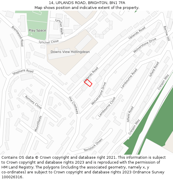 14, UPLANDS ROAD, BRIGHTON, BN1 7FA: Location map and indicative extent of plot