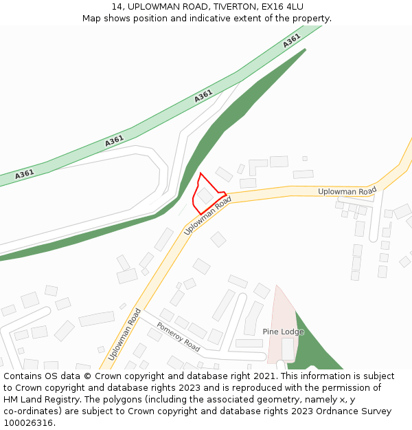 14, UPLOWMAN ROAD, TIVERTON, EX16 4LU: Location map and indicative extent of plot