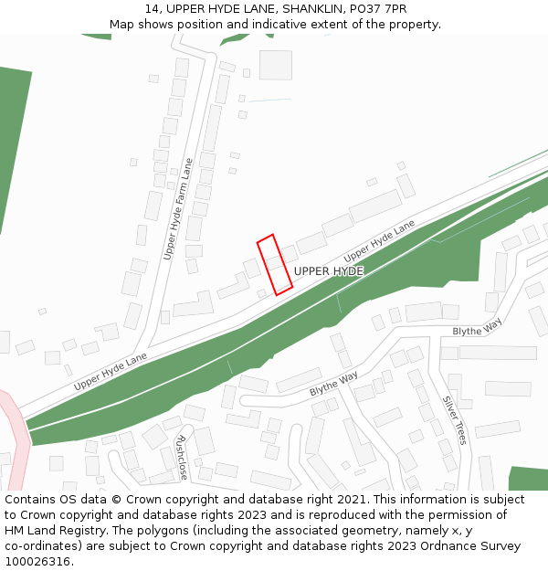 14, UPPER HYDE LANE, SHANKLIN, PO37 7PR: Location map and indicative extent of plot