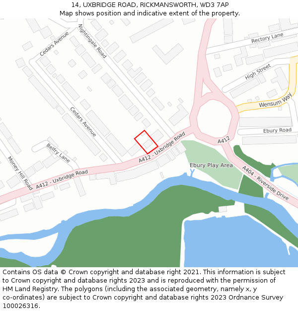 14, UXBRIDGE ROAD, RICKMANSWORTH, WD3 7AP: Location map and indicative extent of plot