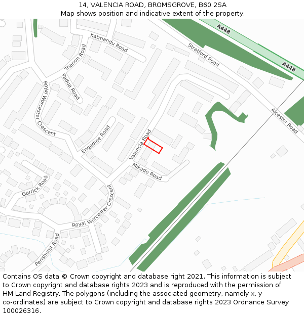 14, VALENCIA ROAD, BROMSGROVE, B60 2SA: Location map and indicative extent of plot