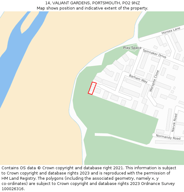 14, VALIANT GARDENS, PORTSMOUTH, PO2 9NZ: Location map and indicative extent of plot