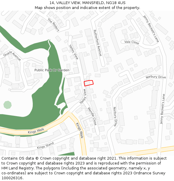 14, VALLEY VIEW, MANSFIELD, NG18 4US: Location map and indicative extent of plot