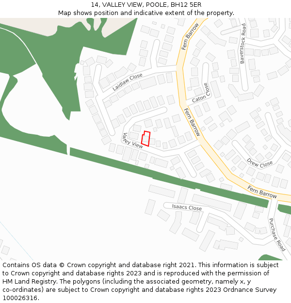 14, VALLEY VIEW, POOLE, BH12 5ER: Location map and indicative extent of plot