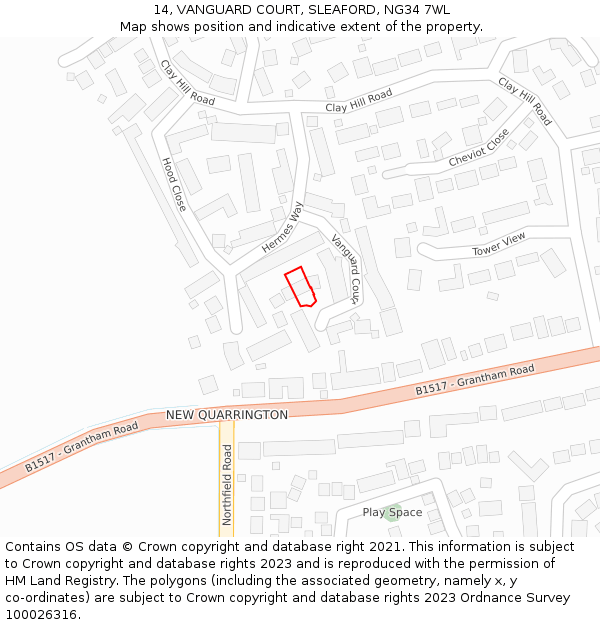 14, VANGUARD COURT, SLEAFORD, NG34 7WL: Location map and indicative extent of plot